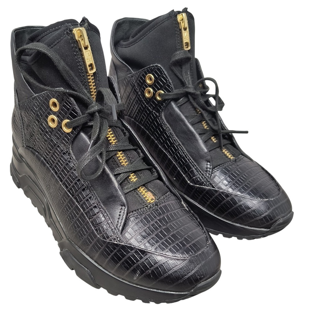 Ash Hi Top Sneaker Womens 37 Black Muse Lace Up Round Toe Crocodile Print Casual